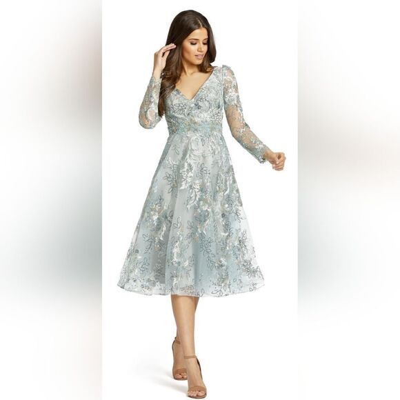 Mac Duggal EMBELLISHED ILLUSION LONG SLEEVE A LINE  NWT Sterling (70230) sz 2&4 - Picture 1 of 8